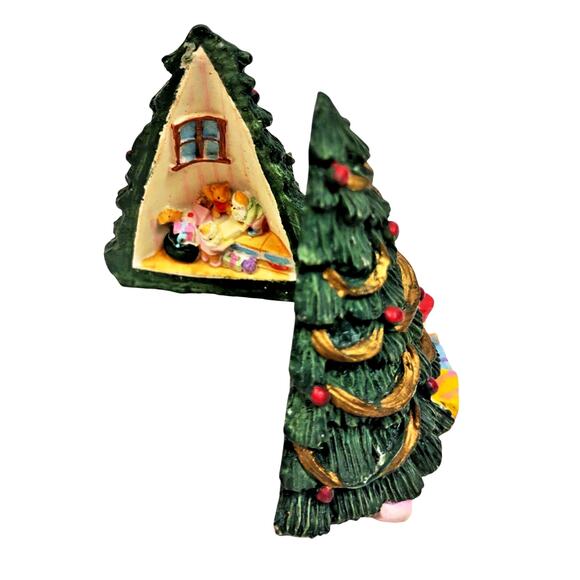 Christmas Tree Santa and Elf Diorama Hinged House Open 3D Vintage Sitter Decor - Picture 4 of 7